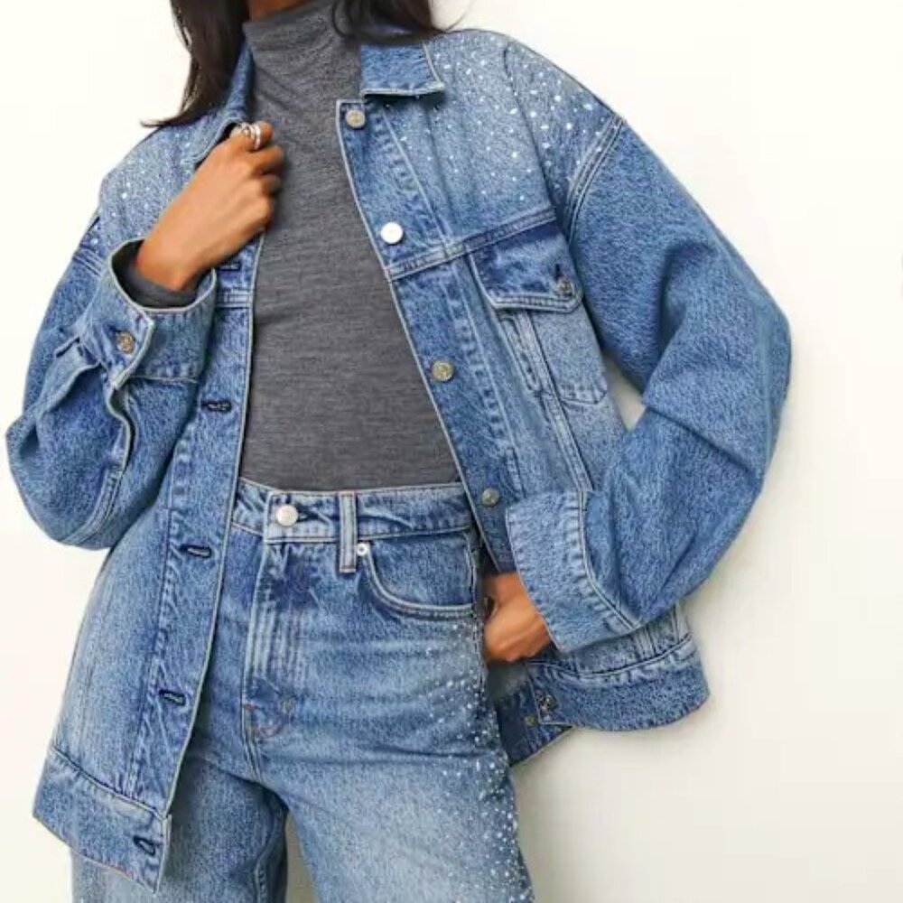 REFORMATION Brooks Oversized Denim Jacket Blue - Size L